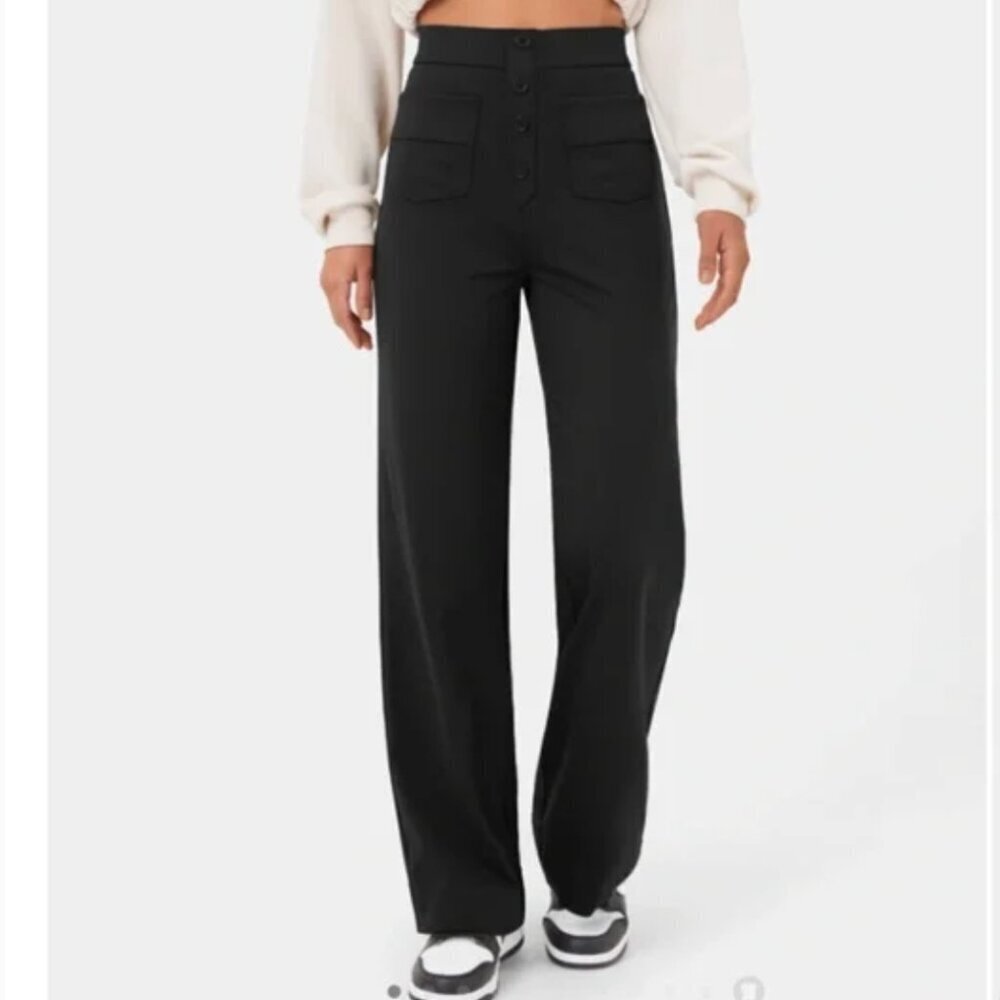 Halara Button Front Pant Square Front Pockets Bla… - image 1